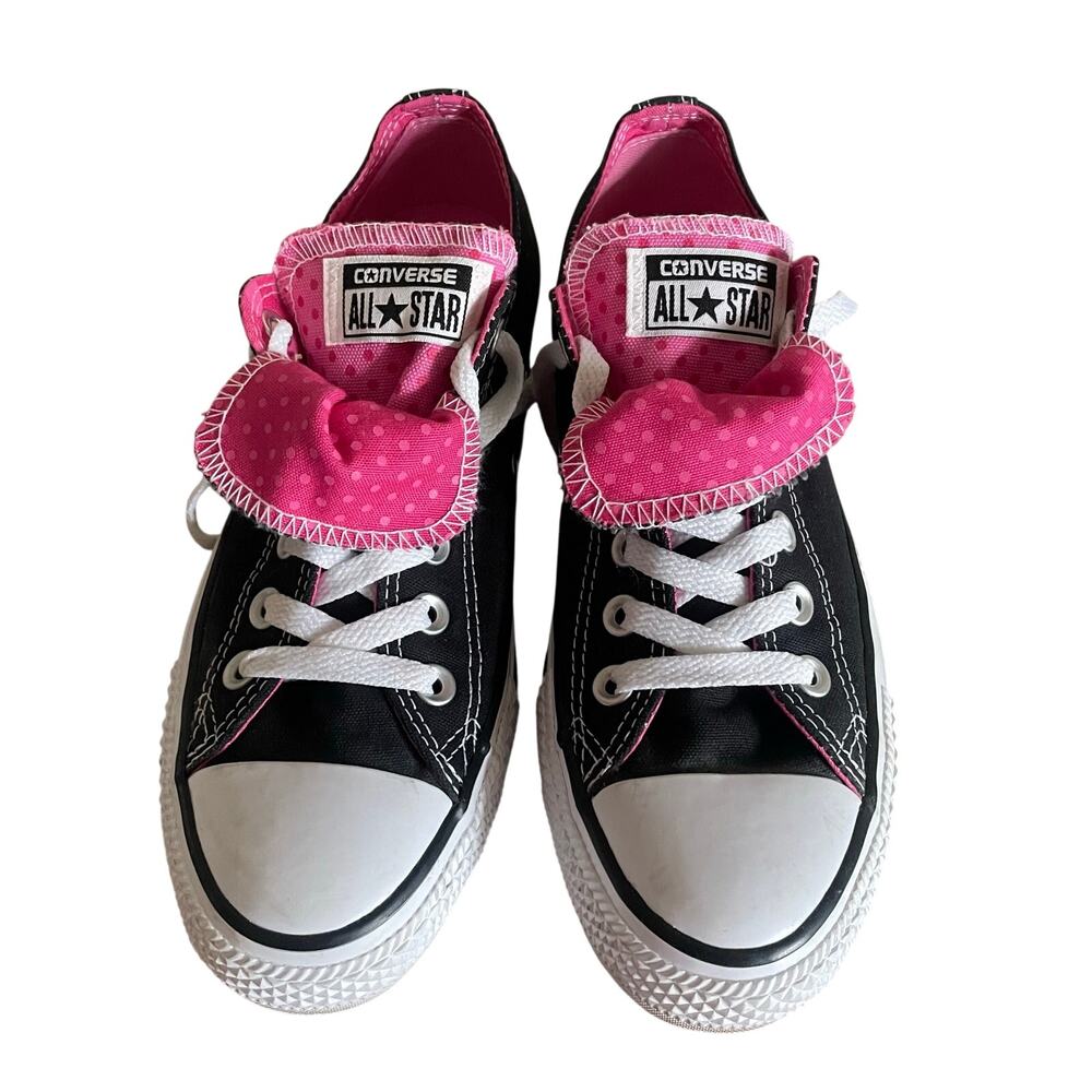 Converse Chuck Taylor Double Tongue Black Pink Polka Dot Womens 8 554470F